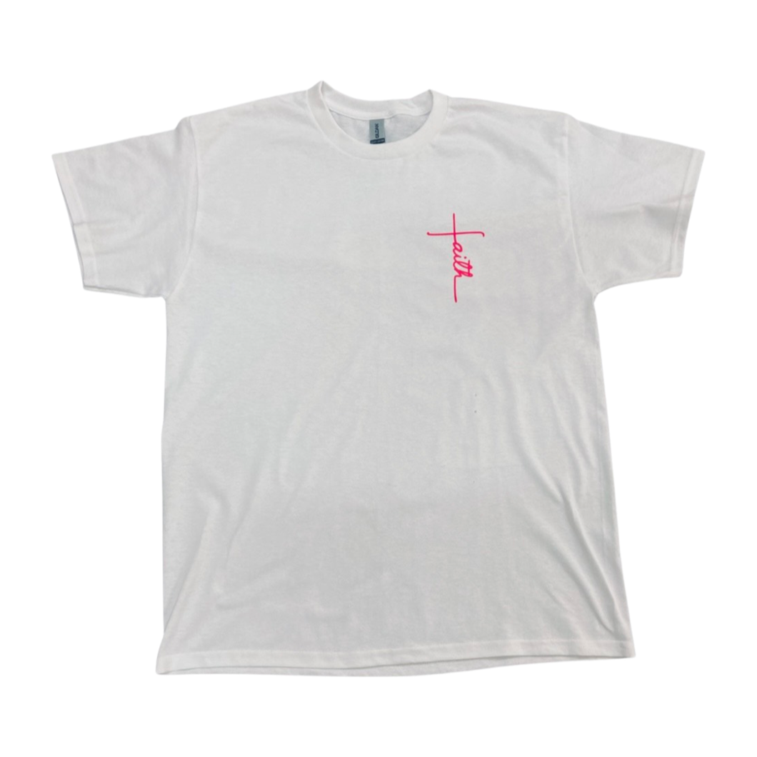 Faith Cross T-shirt white neon pink cross