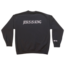 Load image into Gallery viewer, Black Crew Neck JESUS IS KING Sweater
